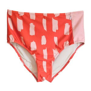Nani Zip Pocket Red and Pink High Waisted Bikini Bottom Women's Small